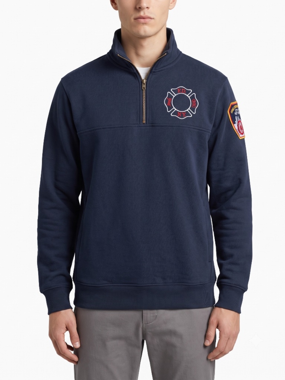 Union Line FDNY Quarter Zip Sweatshirt Size S Navy Blue Pullover Made in USA
